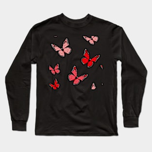 Red Butterfly Pattern Long Sleeve T-Shirt